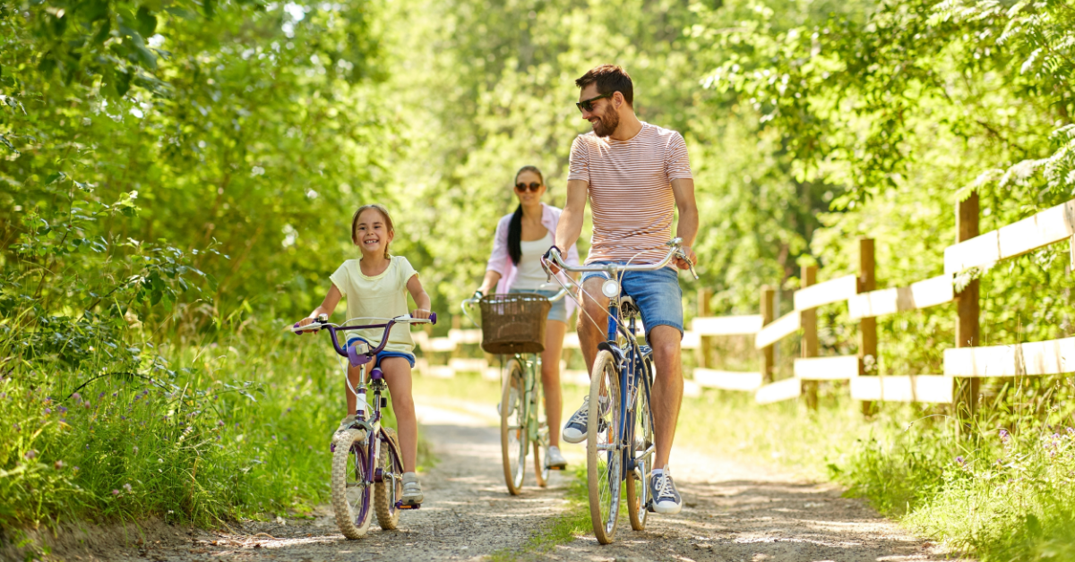 family walking in their neighborhood 