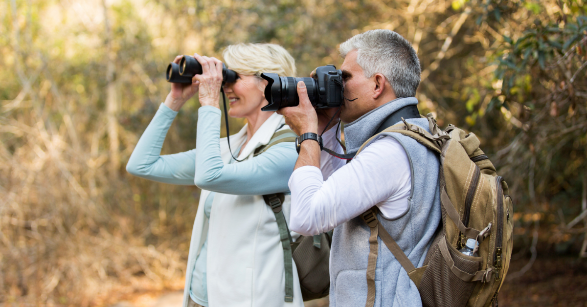elderly couple birdwatching in Texas